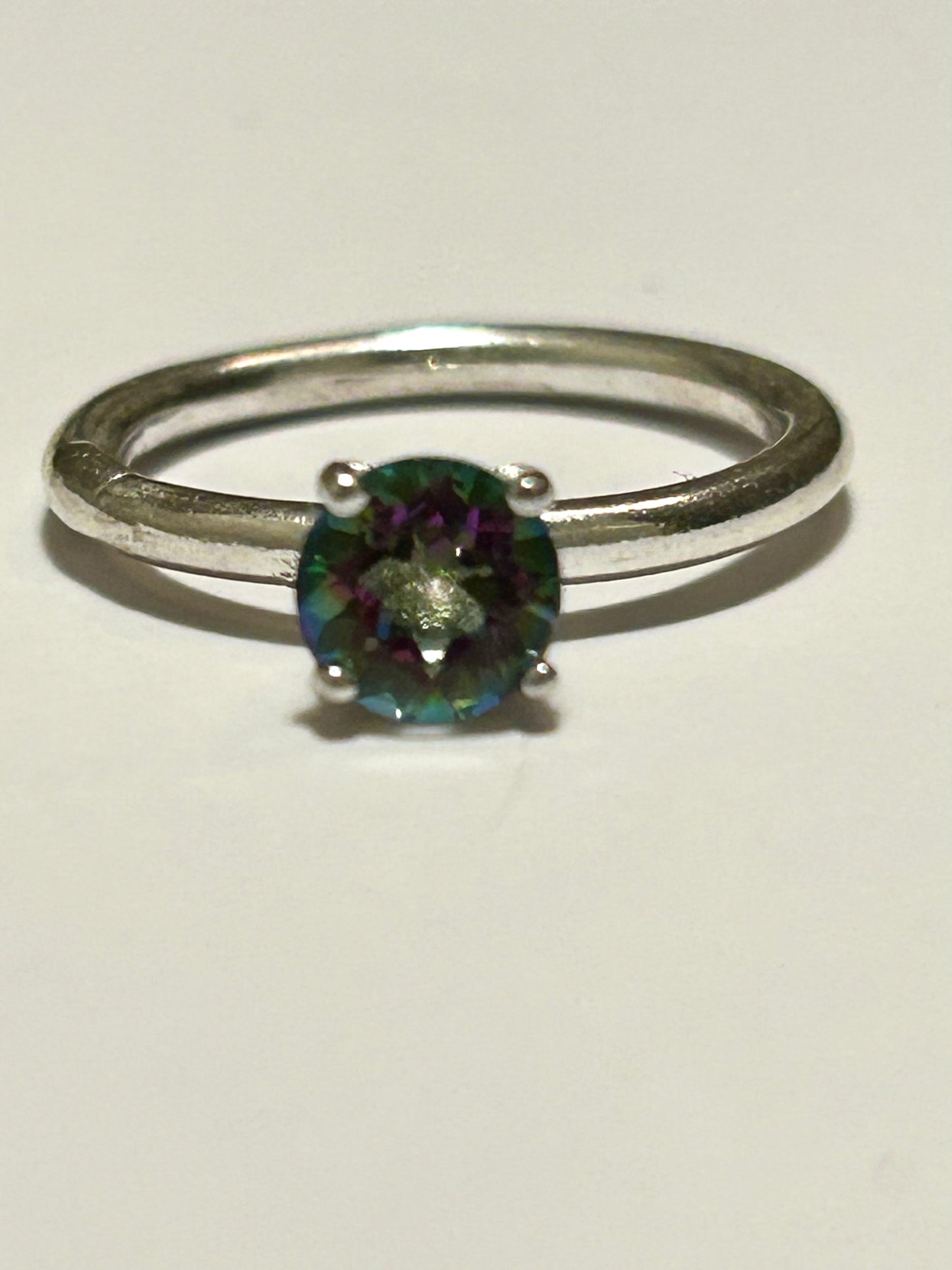Mystic Fire topaz faceted stone ring